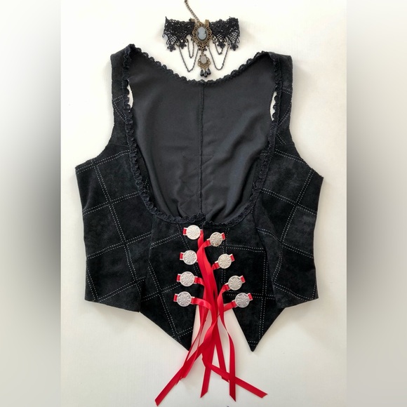 Costume mini skirt Ruffles ribbons tulle & bows Red & Black elastic waist sz S-L - Picture 9 of 10